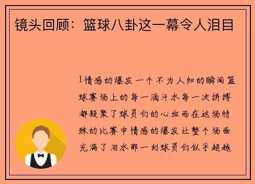 镜头回顾：篮球八卦这一幕令人泪目